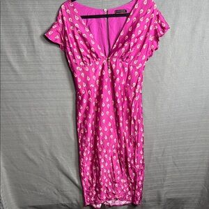 H&M medium Pink Backless Dress with White Pattern‎